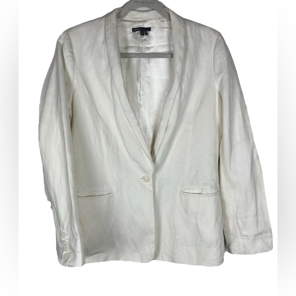 Vince Blazer Womens Size 12 Ivory Linen Blend Front Pockets Jacket